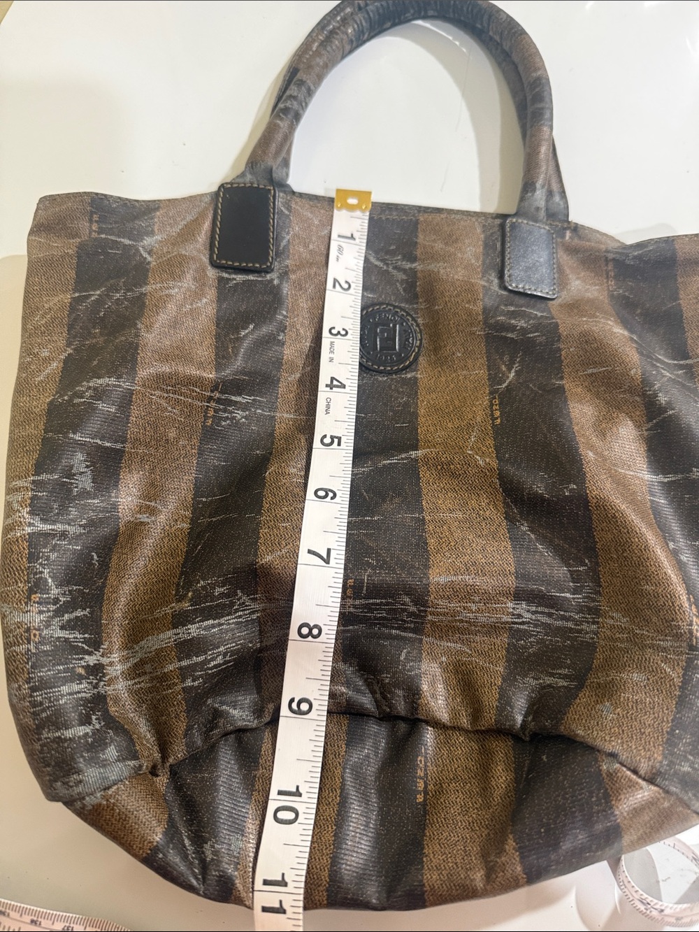 Fendi Brown and Black Striped Bucket Tote Shoulder Bag - Picture 13 of 15